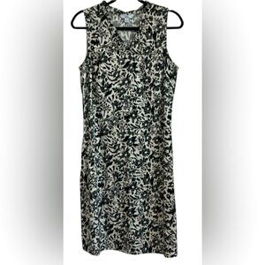 NWT Croft & Barrow Black/Cream Floral Linen Ruffle Neck Sleeveless Dress